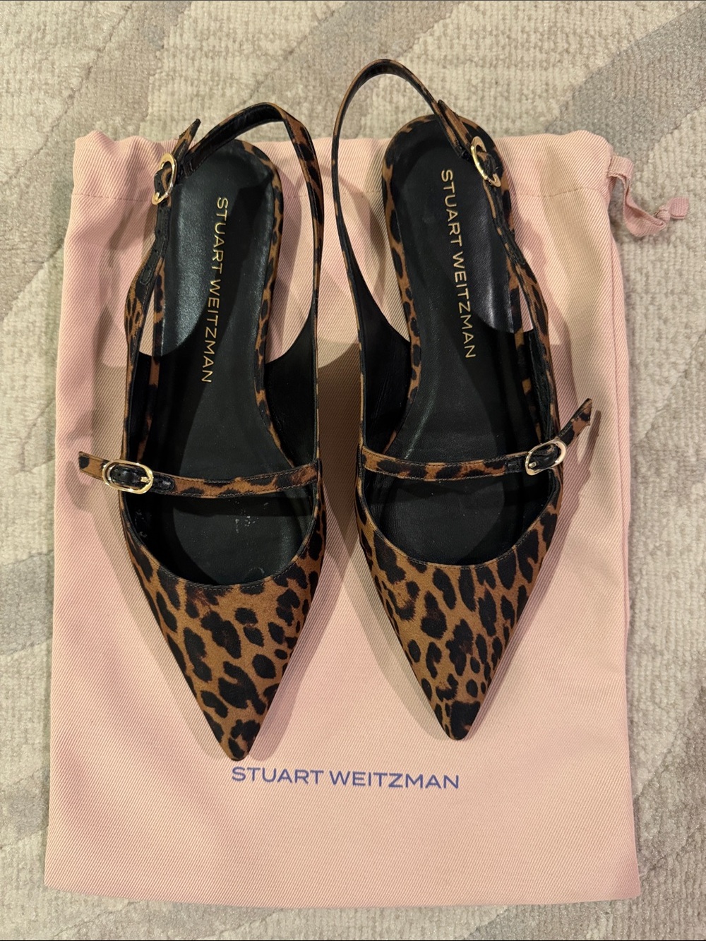 Stuart Weitzman Leopard-Print Pointed Slingback Flats in size 8B